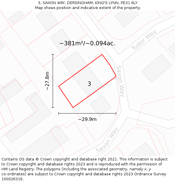 3, SAXON WAY, DERSINGHAM, KING'S LYNN, PE31 6LY: Plot and title map