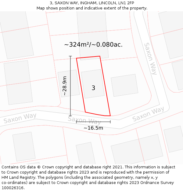3, SAXON WAY, INGHAM, LINCOLN, LN1 2FP: Plot and title map