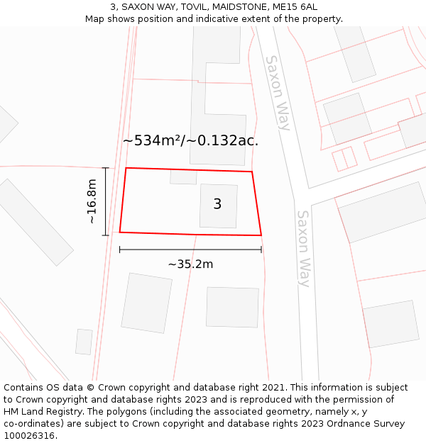 3, SAXON WAY, TOVIL, MAIDSTONE, ME15 6AL: Plot and title map