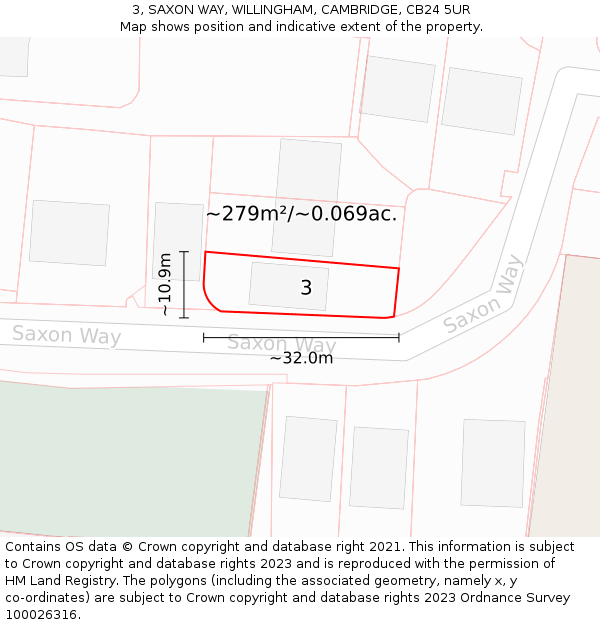 3, SAXON WAY, WILLINGHAM, CAMBRIDGE, CB24 5UR: Plot and title map