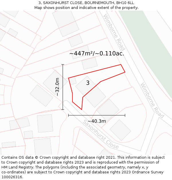 3, SAXONHURST CLOSE, BOURNEMOUTH, BH10 6LL: Plot and title map