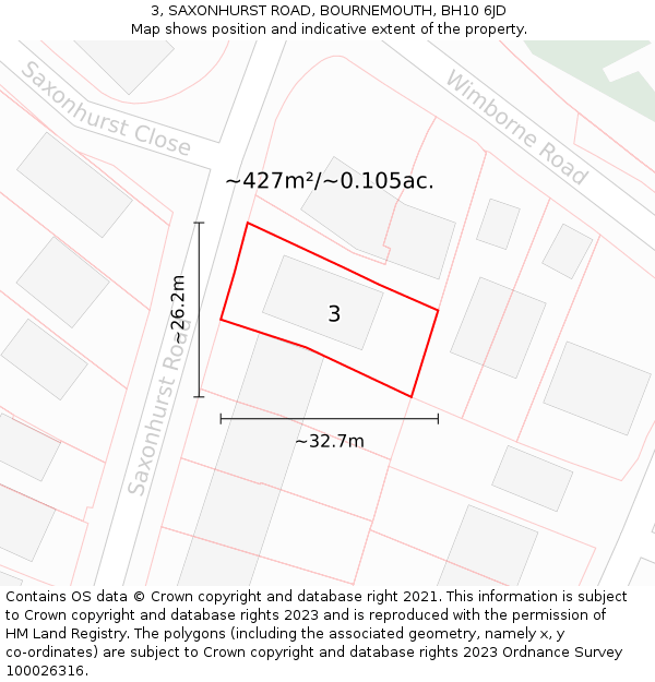 3, SAXONHURST ROAD, BOURNEMOUTH, BH10 6JD: Plot and title map
