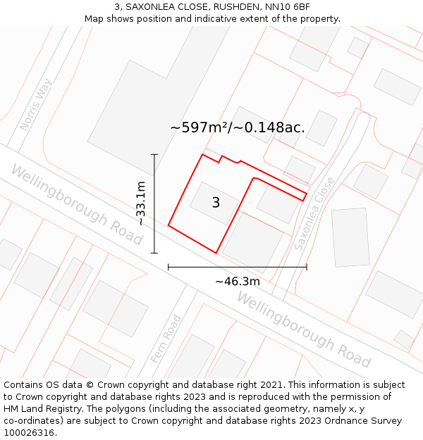 3, SAXONLEA CLOSE, RUSHDEN, NN10 6BF: Plot and title map