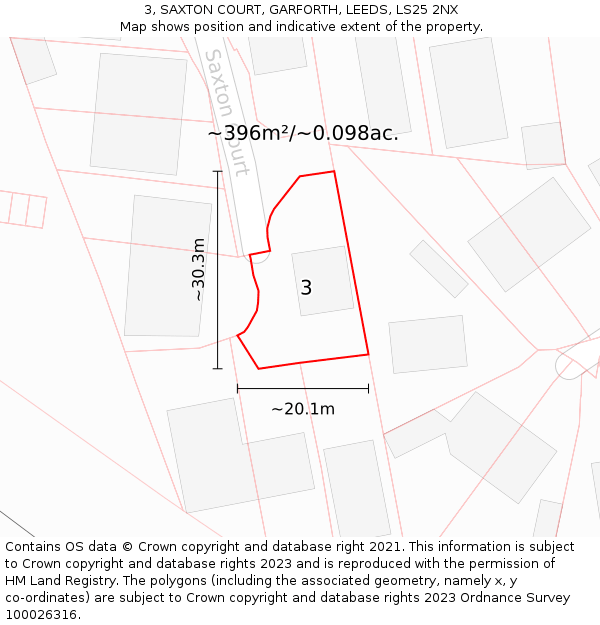 3, SAXTON COURT, GARFORTH, LEEDS, LS25 2NX: Plot and title map