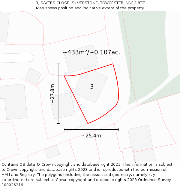 3, SAYERS CLOSE, SILVERSTONE, TOWCESTER, NN12 8TZ: Plot and title map