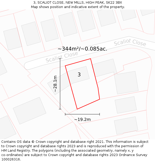 3, SCALIOT CLOSE, NEW MILLS, HIGH PEAK, SK22 3BX: Plot and title map