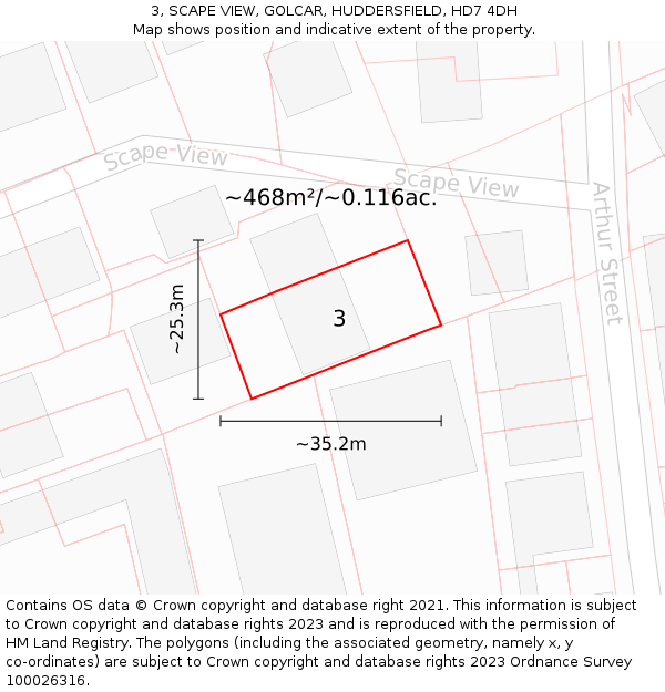 3, SCAPE VIEW, GOLCAR, HUDDERSFIELD, HD7 4DH: Plot and title map