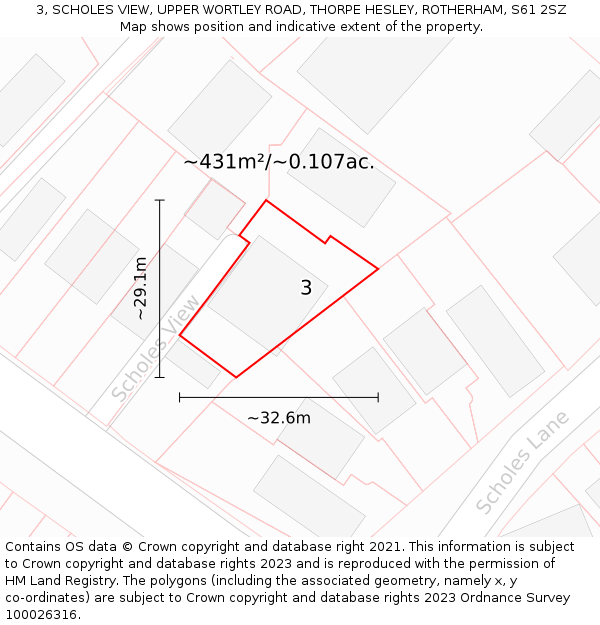 3, SCHOLES VIEW, UPPER WORTLEY ROAD, THORPE HESLEY, ROTHERHAM, S61 2SZ: Plot and title map