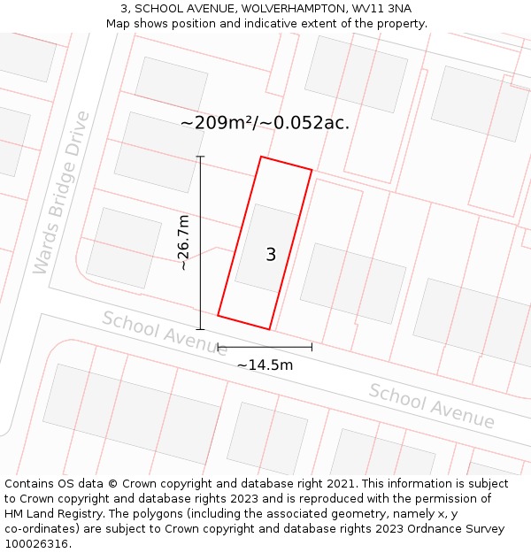 3, SCHOOL AVENUE, WOLVERHAMPTON, WV11 3NA: Plot and title map