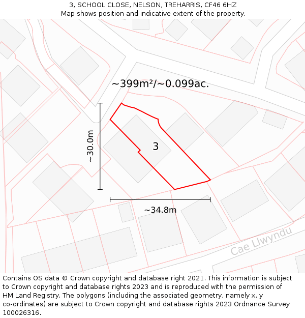 3, SCHOOL CLOSE, NELSON, TREHARRIS, CF46 6HZ: Plot and title map