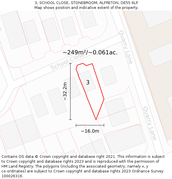 3, SCHOOL CLOSE, STONEBROOM, ALFRETON, DE55 6LP: Plot and title map