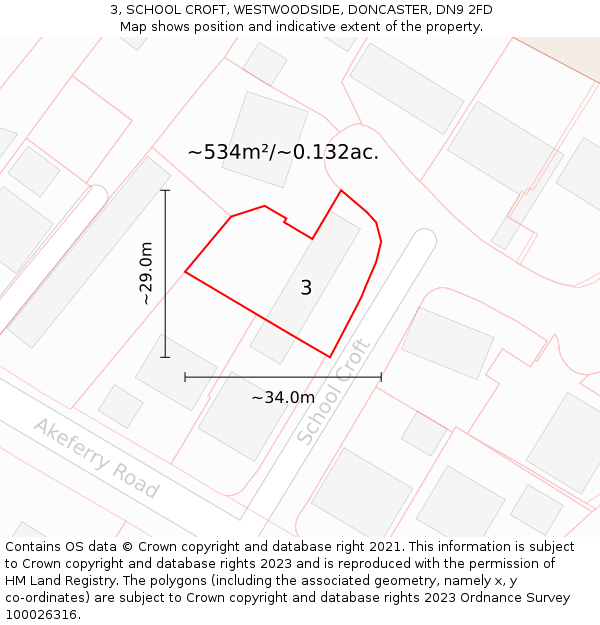 3, SCHOOL CROFT, WESTWOODSIDE, DONCASTER, DN9 2FD: Plot and title map