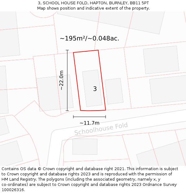 3, SCHOOL HOUSE FOLD, HAPTON, BURNLEY, BB11 5PT: Plot and title map