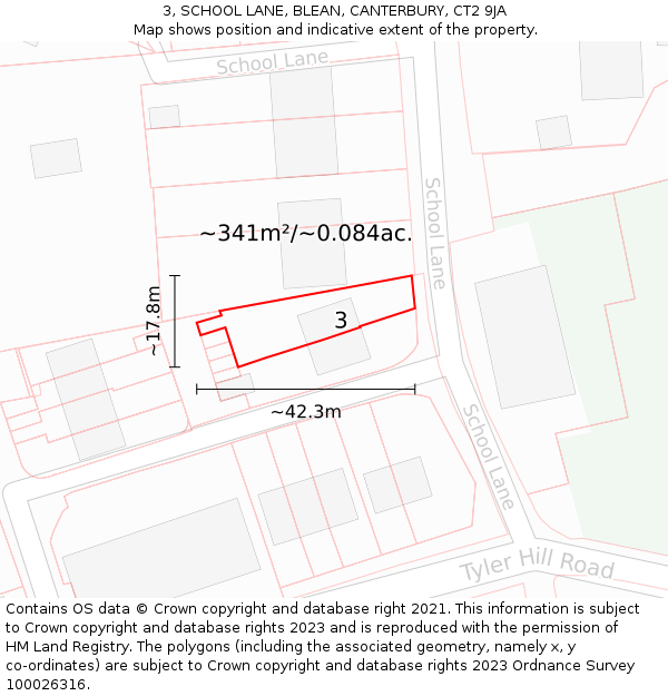 3, SCHOOL LANE, BLEAN, CANTERBURY, CT2 9JA: Plot and title map