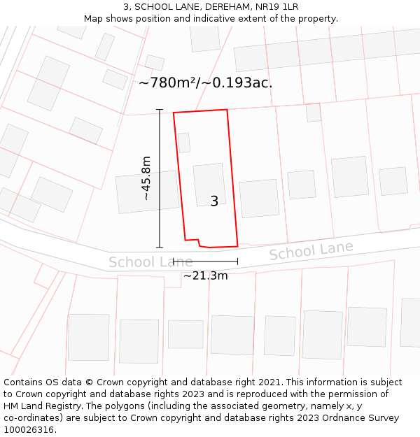 3, SCHOOL LANE, DEREHAM, NR19 1LR: Plot and title map