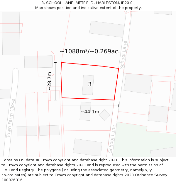 3, SCHOOL LANE, METFIELD, HARLESTON, IP20 0LJ: Plot and title map