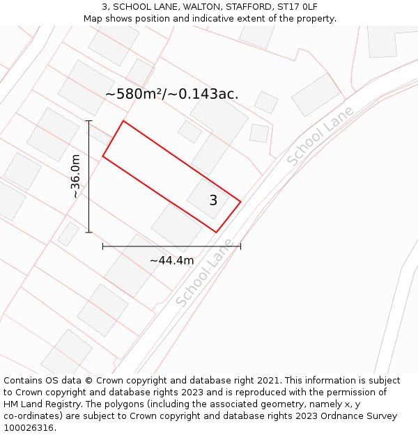 3, SCHOOL LANE, WALTON, STAFFORD, ST17 0LF: Plot and title map
