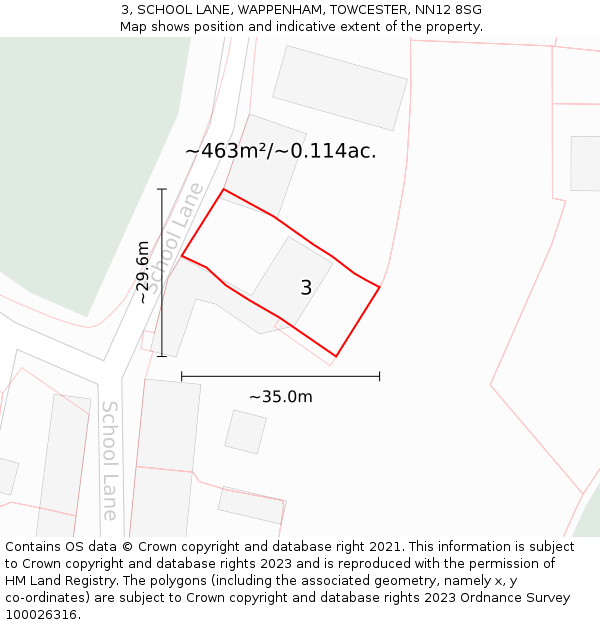 3, SCHOOL LANE, WAPPENHAM, TOWCESTER, NN12 8SG: Plot and title map