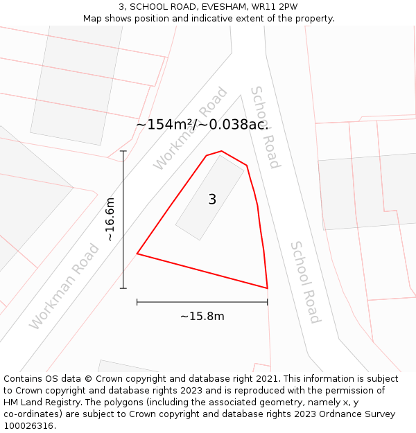 3, SCHOOL ROAD, EVESHAM, WR11 2PW: Plot and title map
