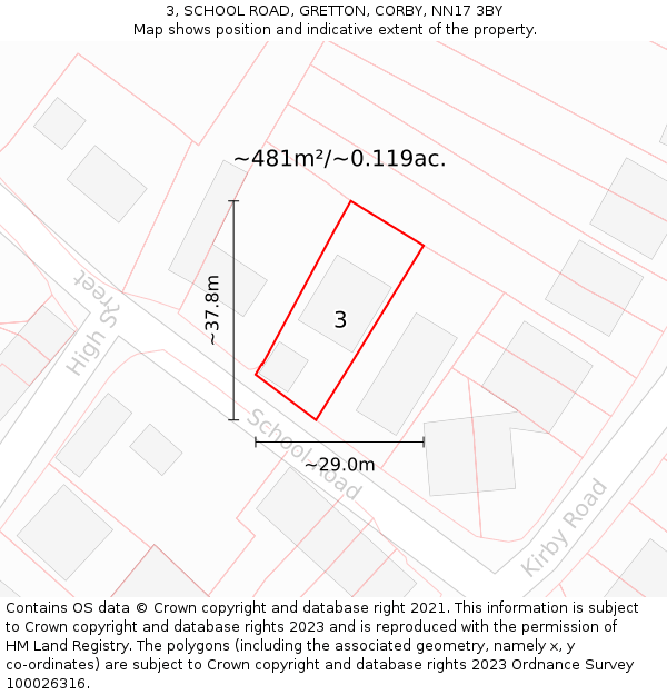 3, SCHOOL ROAD, GRETTON, CORBY, NN17 3BY: Plot and title map