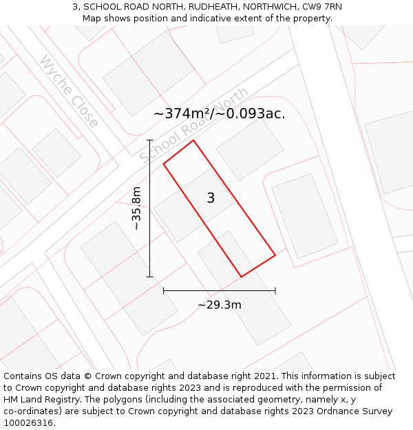 3, SCHOOL ROAD NORTH, RUDHEATH, NORTHWICH, CW9 7RN: Plot and title map
