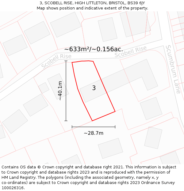 3, SCOBELL RISE, HIGH LITTLETON, BRISTOL, BS39 6JY: Plot and title map
