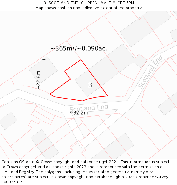 3, SCOTLAND END, CHIPPENHAM, ELY, CB7 5PN: Plot and title map