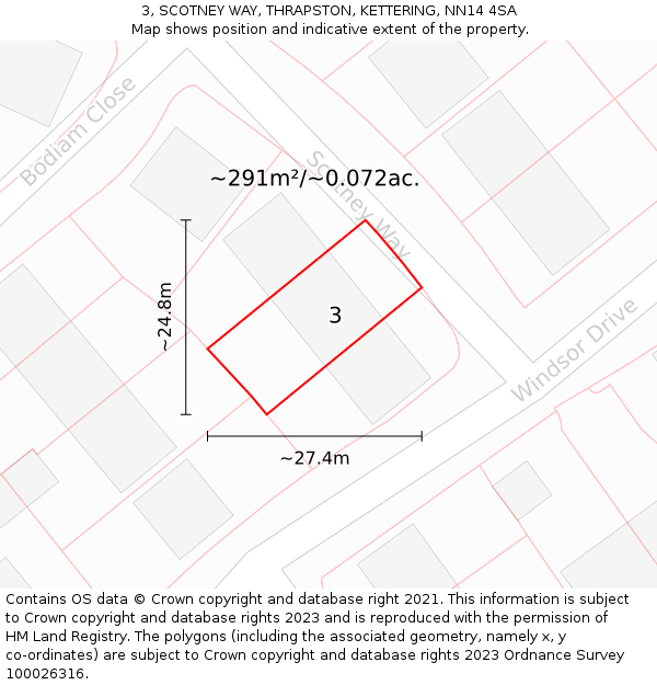 3, SCOTNEY WAY, THRAPSTON, KETTERING, NN14 4SA: Plot and title map