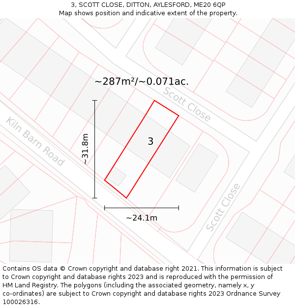 3, SCOTT CLOSE, DITTON, AYLESFORD, ME20 6QP: Plot and title map