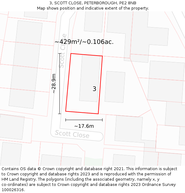3, SCOTT CLOSE, PETERBOROUGH, PE2 8NB: Plot and title map