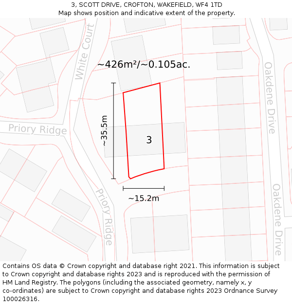 3, SCOTT DRIVE, CROFTON, WAKEFIELD, WF4 1TD: Plot and title map