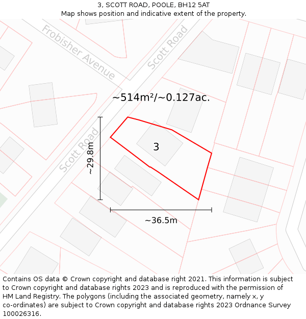 3, SCOTT ROAD, POOLE, BH12 5AT: Plot and title map