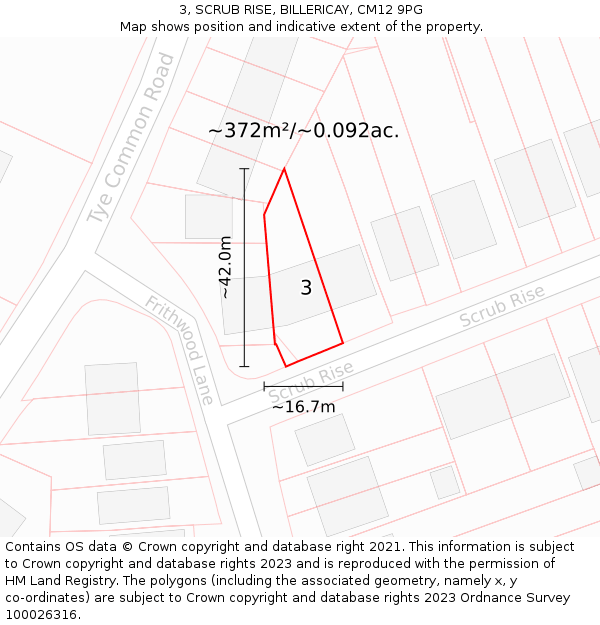 3, SCRUB RISE, BILLERICAY, CM12 9PG: Plot and title map