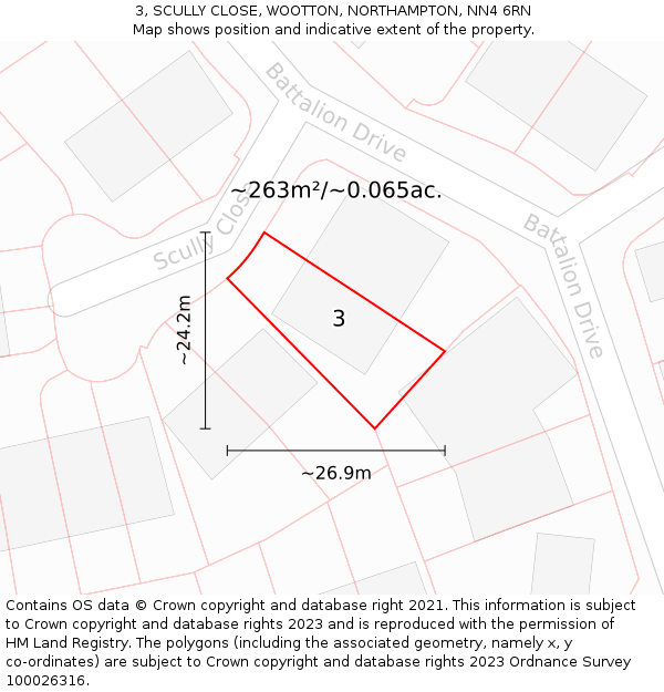 3, SCULLY CLOSE, WOOTTON, NORTHAMPTON, NN4 6RN: Plot and title map