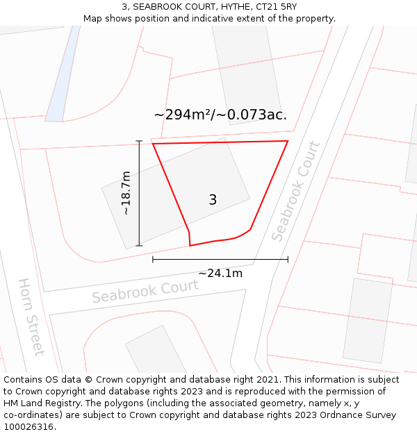 3, SEABROOK COURT, HYTHE, CT21 5RY: Plot and title map