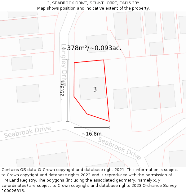 3, SEABROOK DRIVE, SCUNTHORPE, DN16 3RY: Plot and title map