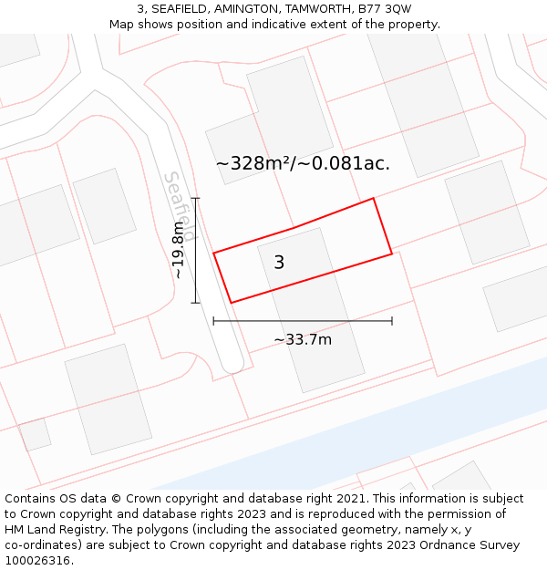 3, SEAFIELD, AMINGTON, TAMWORTH, B77 3QW: Plot and title map