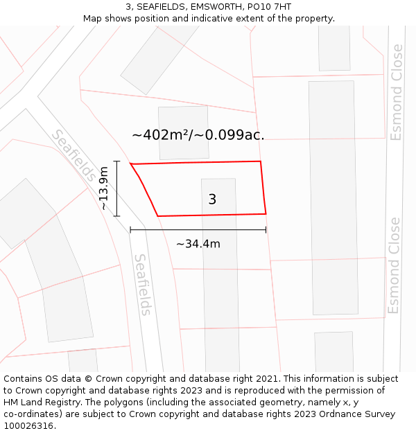 3, SEAFIELDS, EMSWORTH, PO10 7HT: Plot and title map