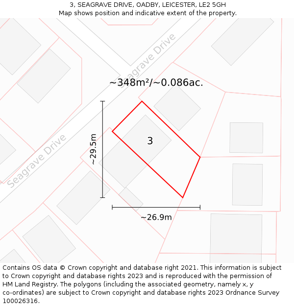 3, SEAGRAVE DRIVE, OADBY, LEICESTER, LE2 5GH: Plot and title map