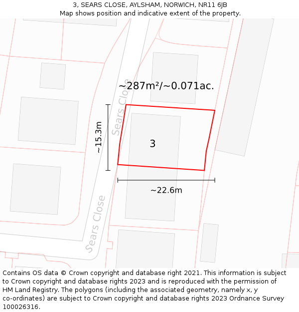 3, SEARS CLOSE, AYLSHAM, NORWICH, NR11 6JB: Plot and title map