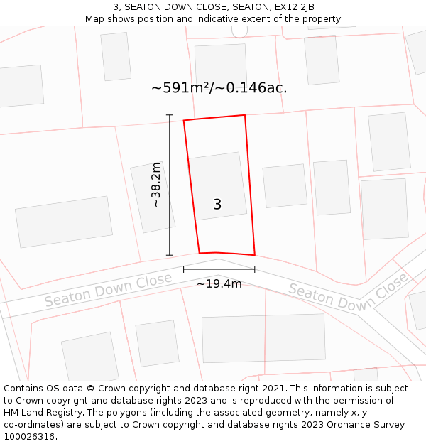 3, SEATON DOWN CLOSE, SEATON, EX12 2JB: Plot and title map