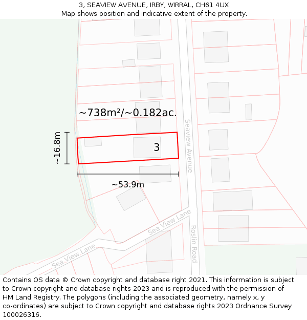 3, SEAVIEW AVENUE, IRBY, WIRRAL, CH61 4UX: Plot and title map