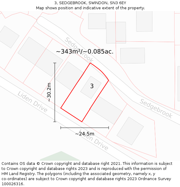 3, SEDGEBROOK, SWINDON, SN3 6EY: Plot and title map