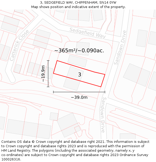 3, SEDGEFIELD WAY, CHIPPENHAM, SN14 0YW: Plot and title map