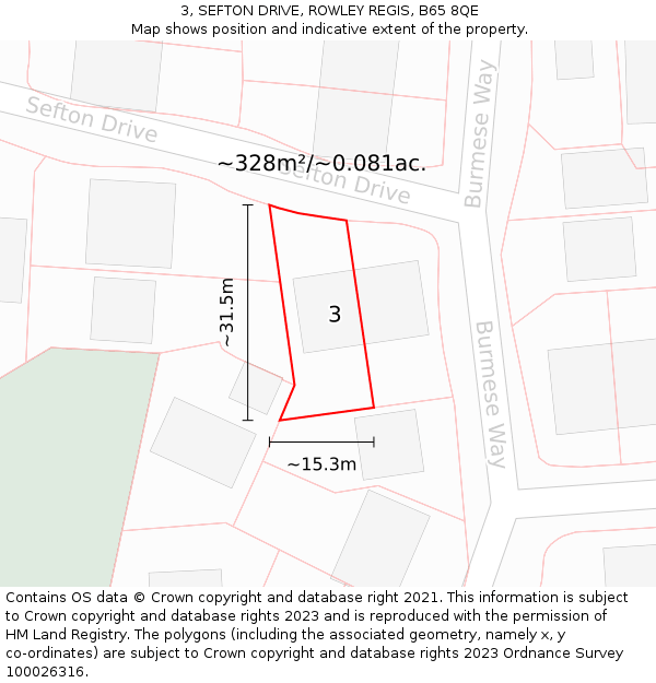3, SEFTON DRIVE, ROWLEY REGIS, B65 8QE: Plot and title map