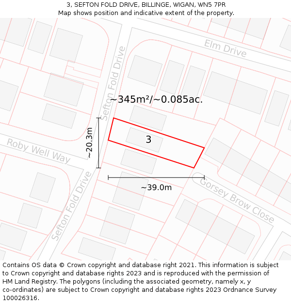 3, SEFTON FOLD DRIVE, BILLINGE, WIGAN, WN5 7PR: Plot and title map