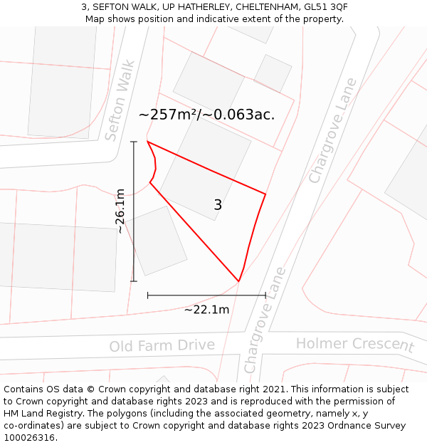 3, SEFTON WALK, UP HATHERLEY, CHELTENHAM, GL51 3QF: Plot and title map