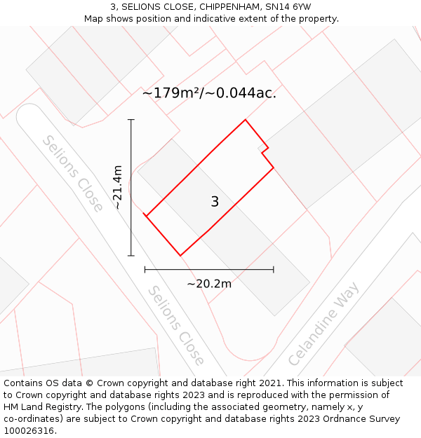 3, SELIONS CLOSE, CHIPPENHAM, SN14 6YW: Plot and title map