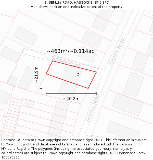 3, SEMLEY ROAD, HASSOCKS, BN6 8PD: Plot and title map
