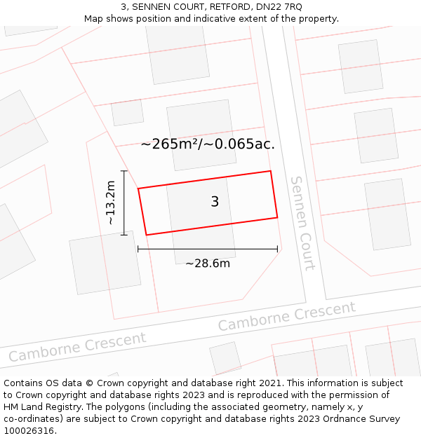 3, SENNEN COURT, RETFORD, DN22 7RQ: Plot and title map